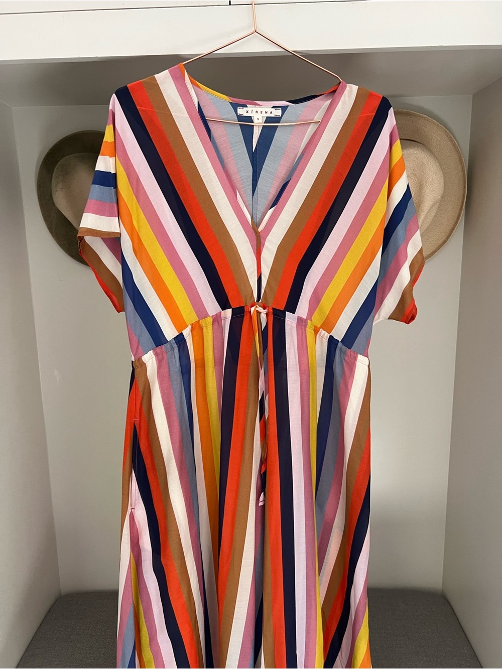 XiRENA Multicolor Bold Stripe V-Neck Maxi Dress